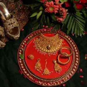 Luxurious traditional Indian jewelry set with floral accents, perfect for weddings or festive occasions.